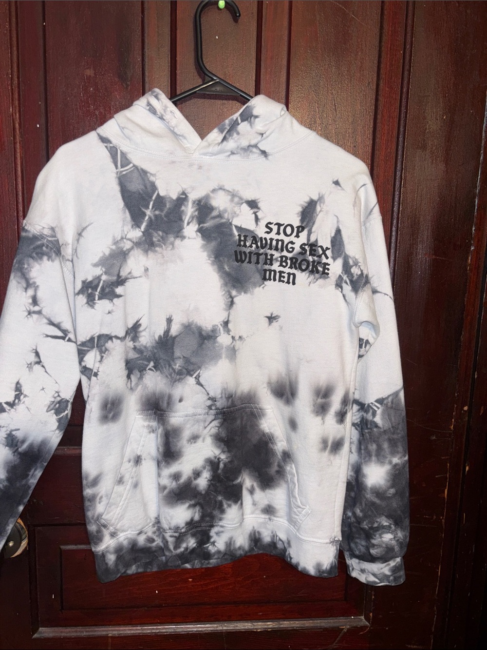 Black & White Tie-Dye Hoodie with Statement Chest Text